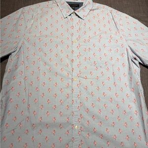 Banana Republic Flamingo Print Casual Shirt - Light Blue and Pink